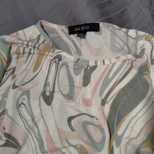 Graphic Green and Pink Short Sleeve Blouse